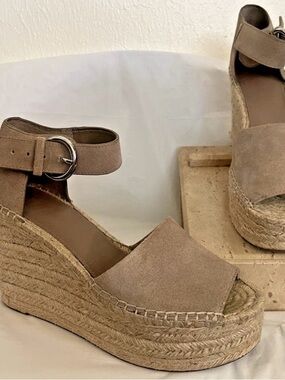 Marc Fisher Suede Espadrille Wedge Sandals in Taupe - Ankle Strap